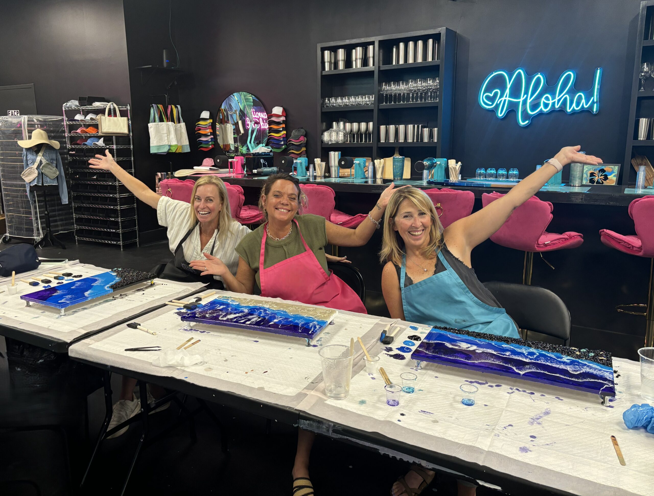 Bachelorette resin art party at Creative Escapes HHI