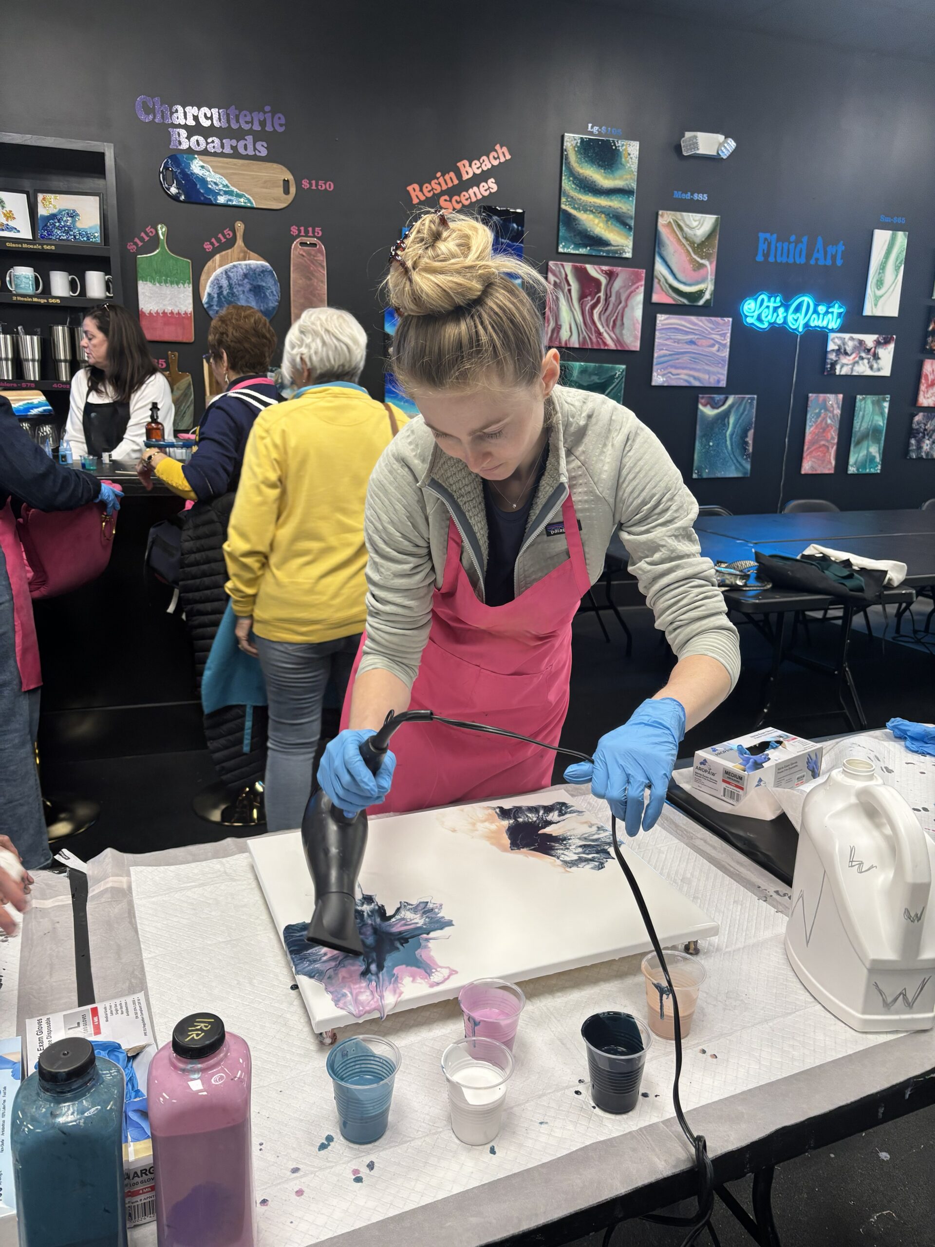 Dutch pour fluid art technique at Creative Escapes Art Cafe Hilton Head Island