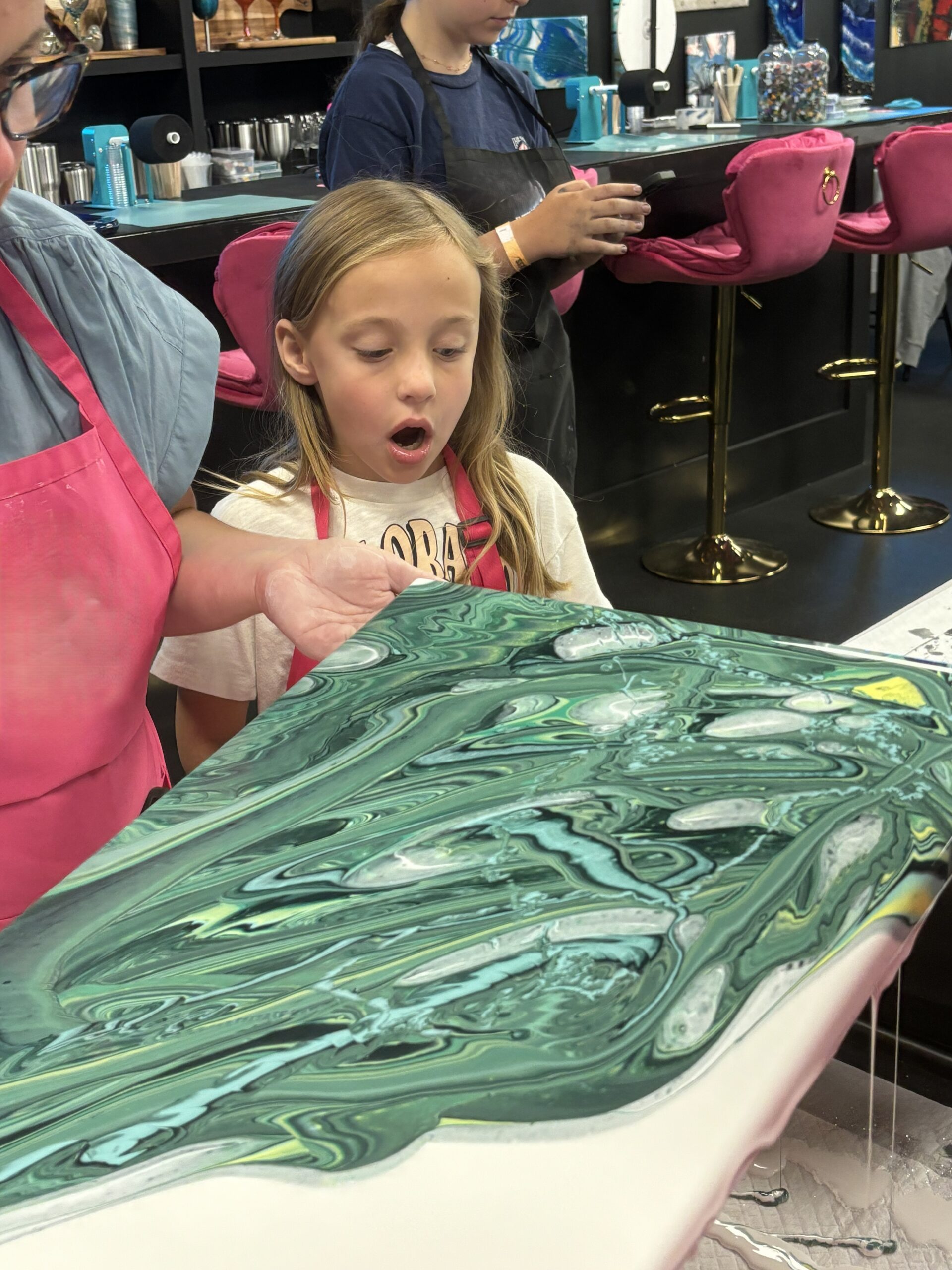 Classic pour fluid art class at Creative Escapes Art Cafe Hilton Head Island